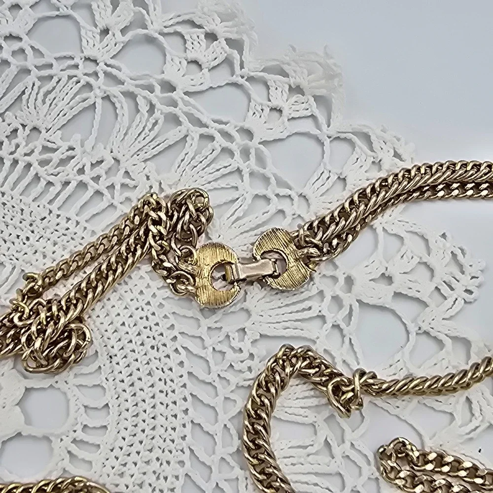 Vintage Tassel Double Chain Necklace Layered Two Tone 20